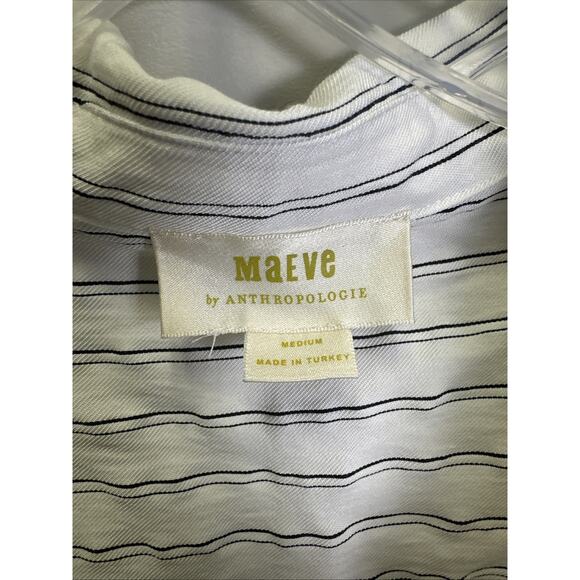 Anthropologie Maeve Crop Wide-Leg Shirting Jumpsuit M Ivory Black Stripes Preppy - Picture 3 of 8